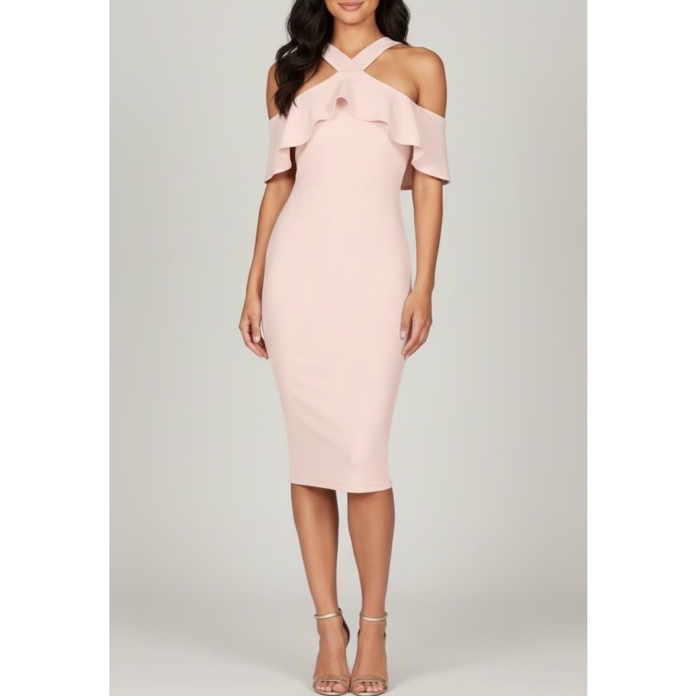 Nookie Blush Pink Off-Shoulder Ruffle Midi Dress
